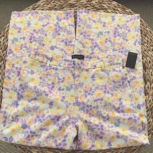 Eloquii Wide Leg Floral Pants in Lavender and Yellow - Picture 5 of 13
